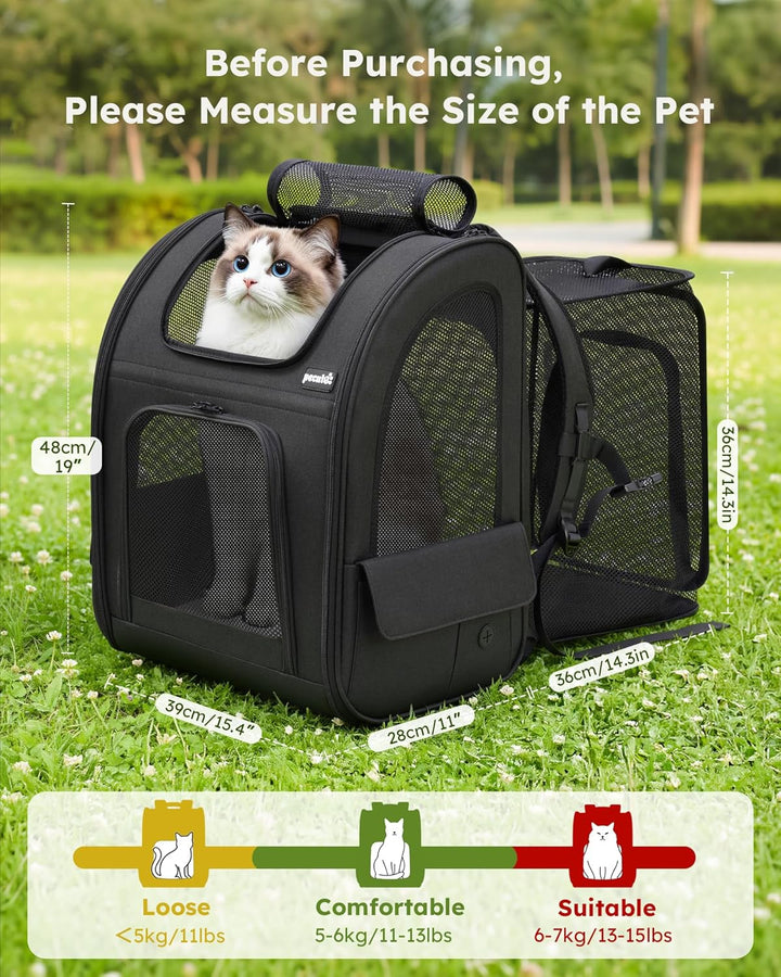 pecute Hunderucksack Erweiterbar XL für 6-10 kg, Faltbar Katzenrucksack Katzen mit Anti-offener Reis
