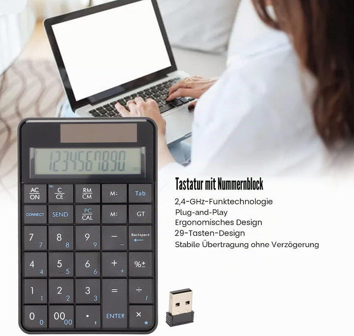 Annadue 2 in 1 Kabelloses Keypad mit Taschenrechner, 29 Tasten 2.4G Kabellos Nummernblock Ziffernblo