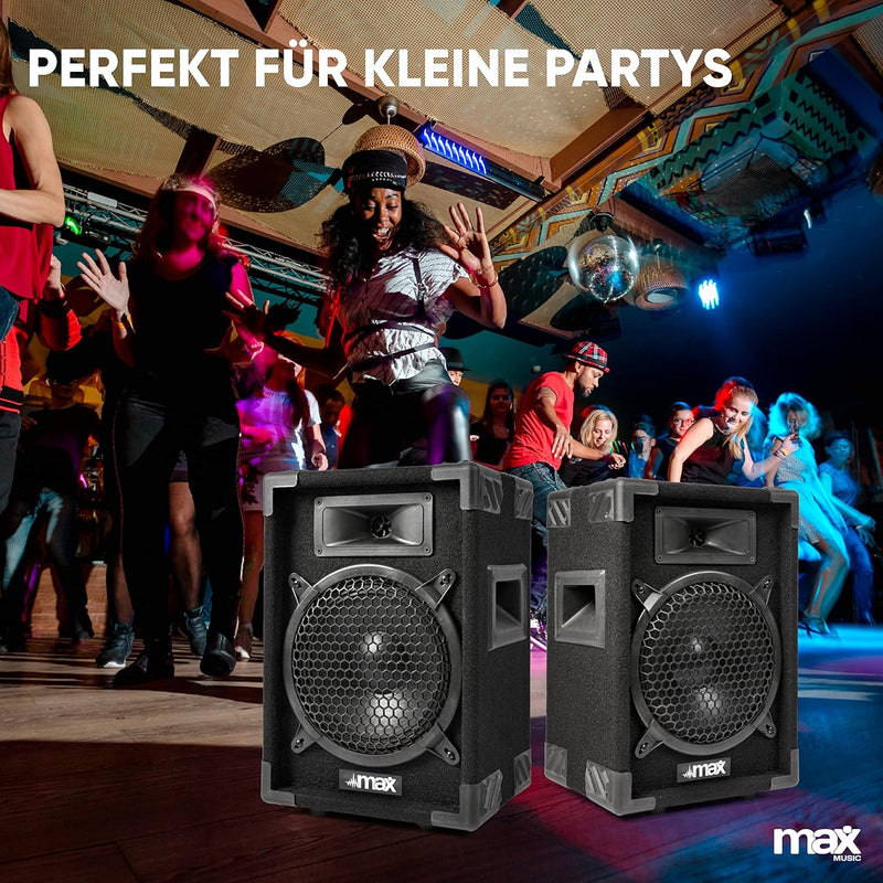 MAX MAX8 - Passives PA Lautsprecher Set, 400 Watt mit 8 Zoll Tieftöner, Partybox mit Griffe, Passive