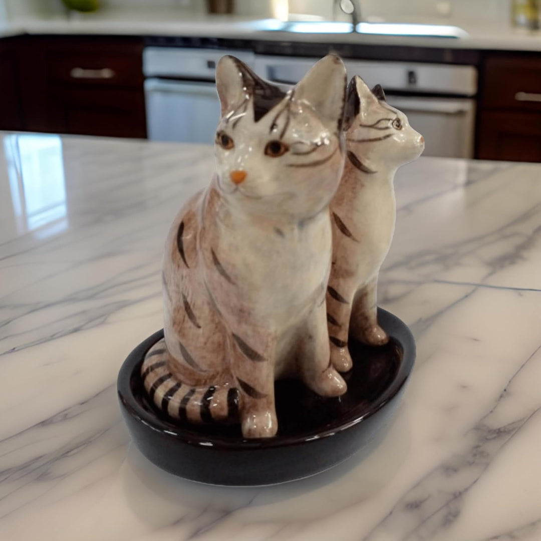 Keramik Salz und Pfefferstreuer Set Katzen Motiv (graue Tigerkatze), Graue Tigerkatze