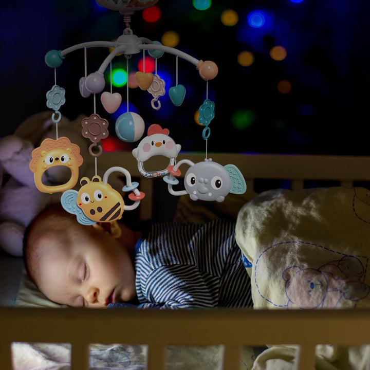 Aolso Babybett-Spielzeug, Mobile für Babybett, Baby Einschlafhilfe Musikspielzeug mit süssen Tieren,