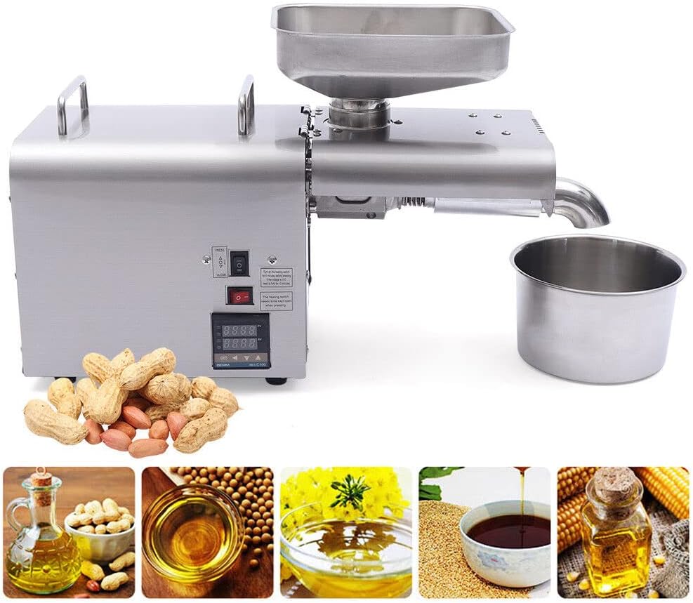 SHZICMY Edelstahl Ölpresse, 750W, 7kg/h, Walnuss, Erdnuss, Sojabohnen, Sonnenblumenkerne, Sesam, Tee