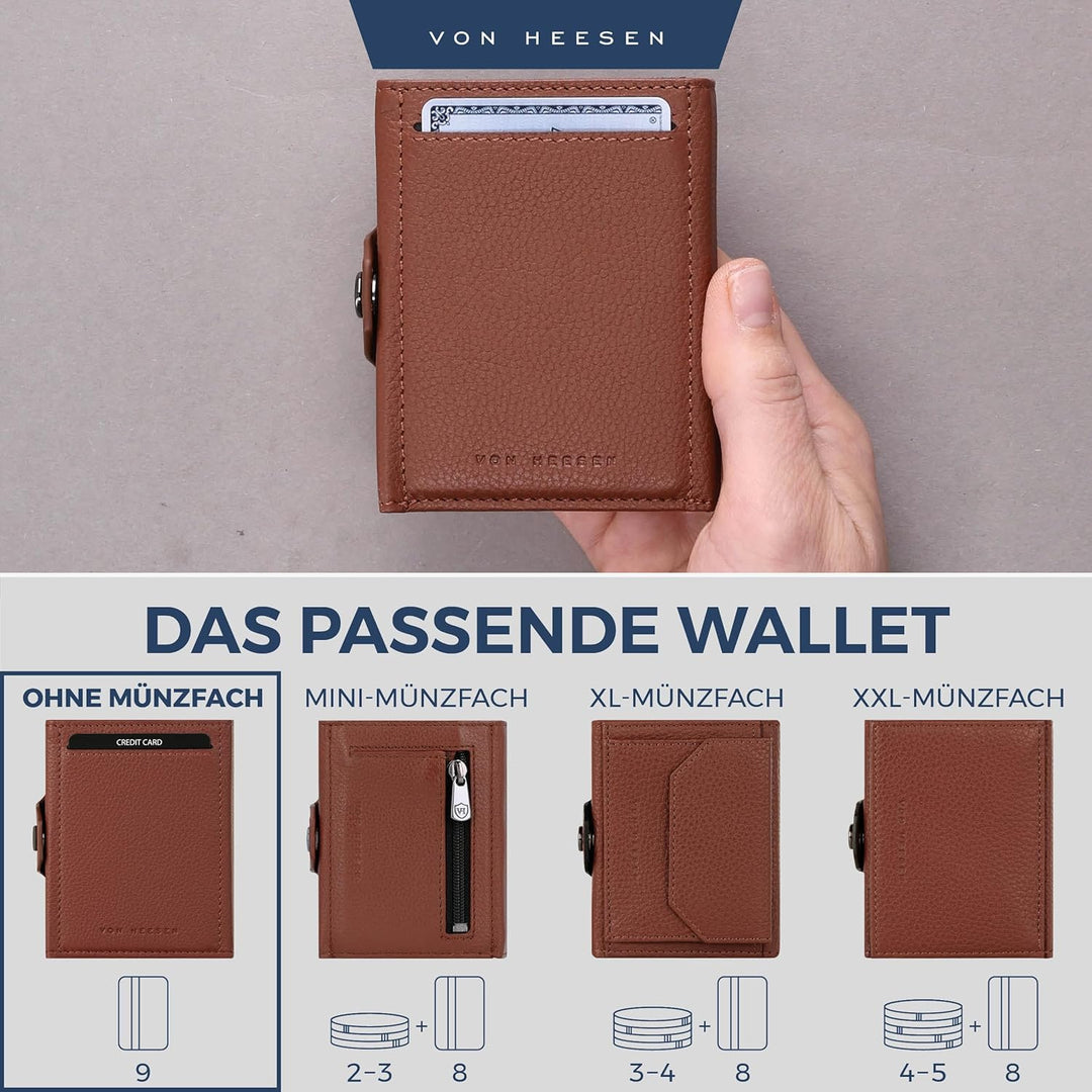 VON HEESEN Slim Wallet mit RFID-Schutz - Mini Geldbörse Herren & Damen klein - Kreditkartenetui Geld