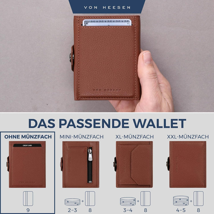 VON HEESEN Slim Wallet mit RFID-Schutz - Mini Geldbörse Herren & Damen klein - Kreditkartenetui Geld
