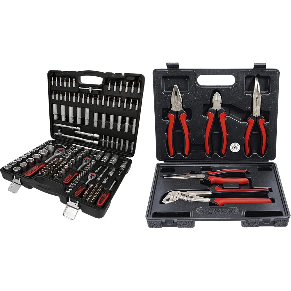 KS Tools 917.0779 1/4 Zoll + 3/8 Zoll + 1/2 Zoll Steckschlüssel-Satz | mit 3 Umschaltknarren, 72-Zah