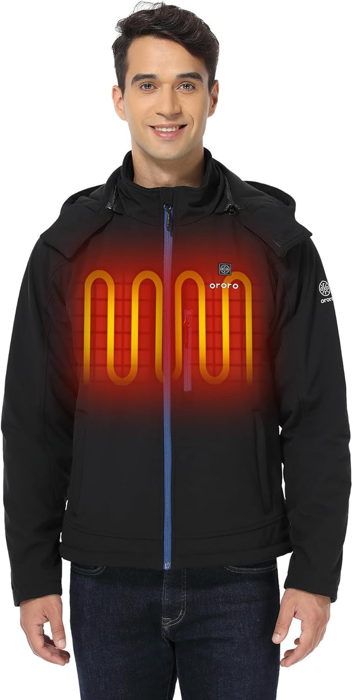 ORORO Beheizbare Jacke Herren mit Powerbank, Beheizte Jacke Herren Heizjacke Bis zu 10 Stunden Wärme