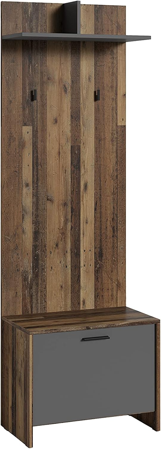 byLIVING Sitzbank Ben/Schuhschrank in Old Wood Dunkelbraun/Front anthrazit/kleine Flur-Kommode mit K