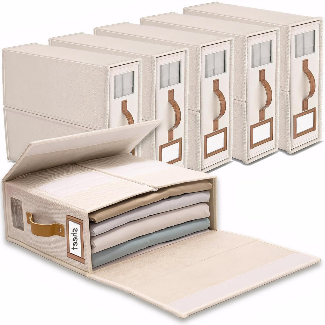 Linen Bed Sheet Organiser Box, 6 Faltbarer bettwäsche aufbewahrungbox mit Transparentem Fenster & Et