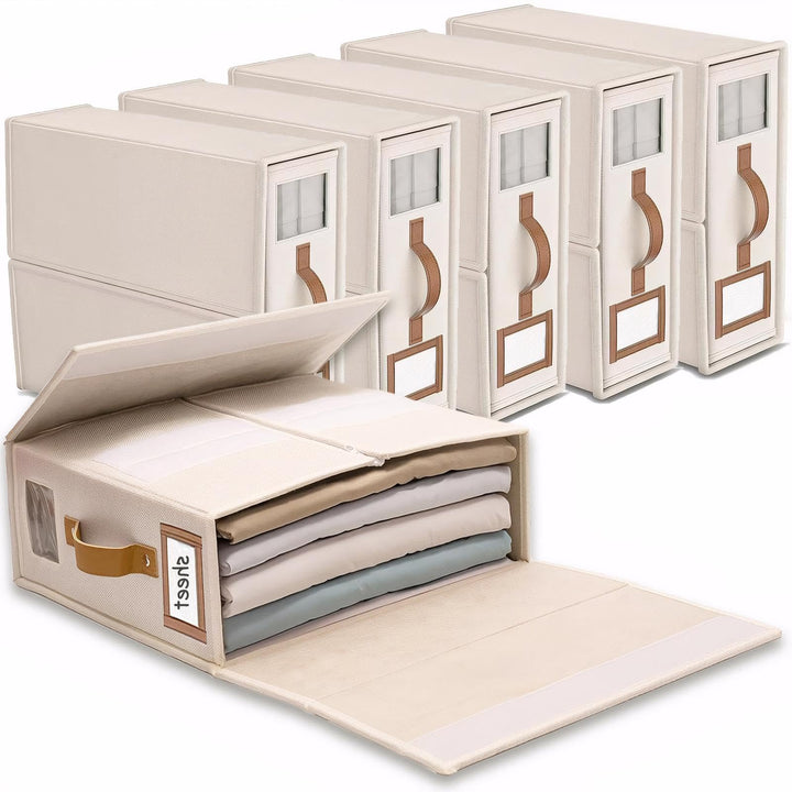 Linen Bed Sheet Organiser Box, 6 Faltbarer bettwäsche aufbewahrungbox mit Transparentem Fenster & Et