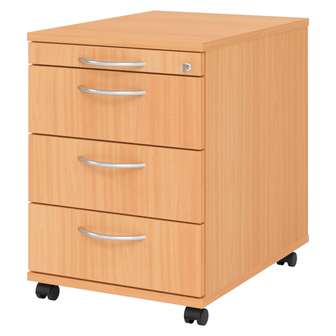 bümö Rollcontainer mit Schubladen, Container abschliessbar aus Holz in Buche - Rollwagen für's Büro