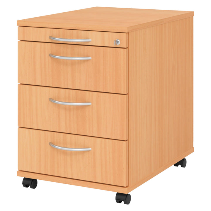 bümö Rollcontainer mit Schubladen, Container abschliessbar aus Holz in Buche - Rollwagen für's Büro