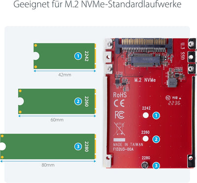 StarTech.com M.2 auf U.3 Adapter für M.2 NVMe SSDs, PCIe M.2 Laufwerk zu 2,5 Zoll U.3 (SFF-TA-1001)