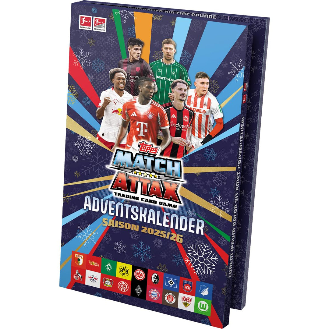 Fussball Bundesliga Match Attax Sammelkarten 2025/26 | 1x Christmas Box | Sammelbox mit 133 Karten i