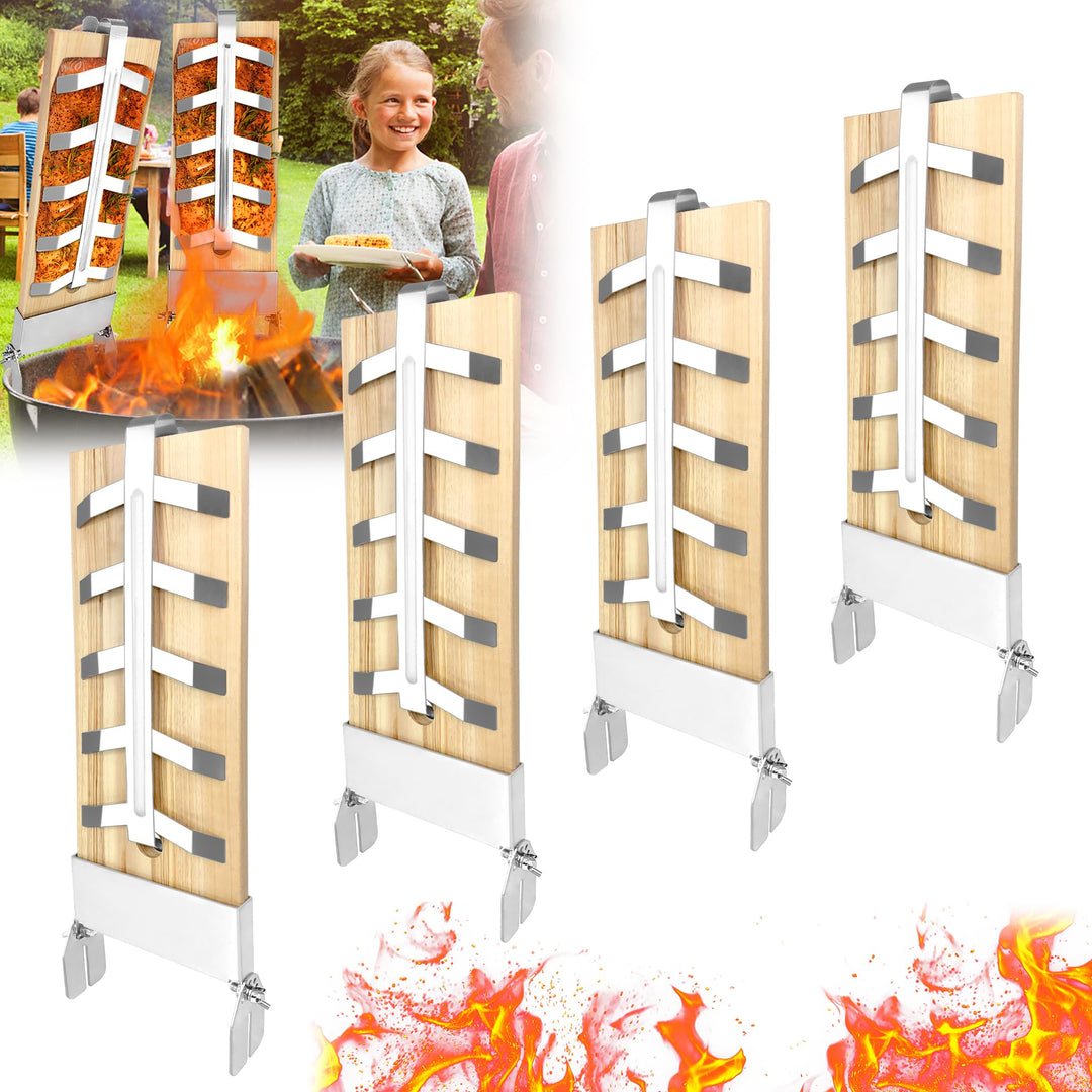 AufuN Flammlachsbretter, 4X Räucherbrett aus Zedernholz, mit 5 Stufen einstellbar Stabiler Edelstahl