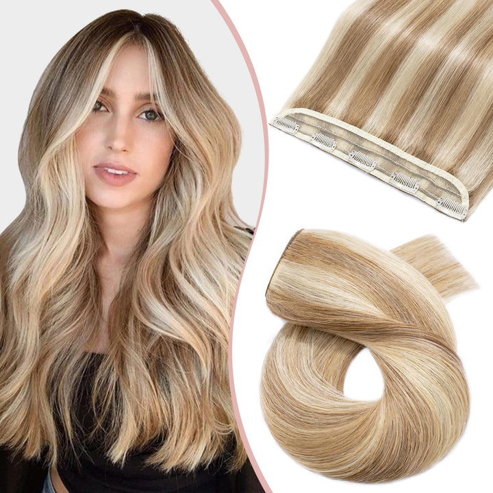 Silk-co Haarteile Echthaar Clip in Extensions Echthaar 1Pc 5Clips Haarverlängerung Weich Natürlich H