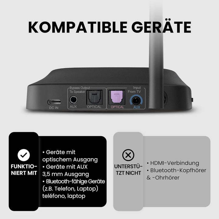 Avantree Quartet 2 – Bluetooth-kompatibles kabelloses Gruppenhörsystem mit Kopfhörern & Sender für P