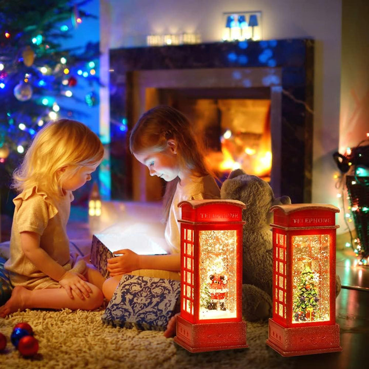 2 Stück Weihnachten Schneekugel Laterne LED Wasser Telefonzelle Weihnachtskugel Telefonkabine Orname