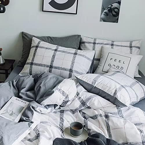 AShanlan Bettwäsche Kariert 140x200 Schwarz Weiss Microfaser Modern Karomuster Grau Weiss Wendebettw