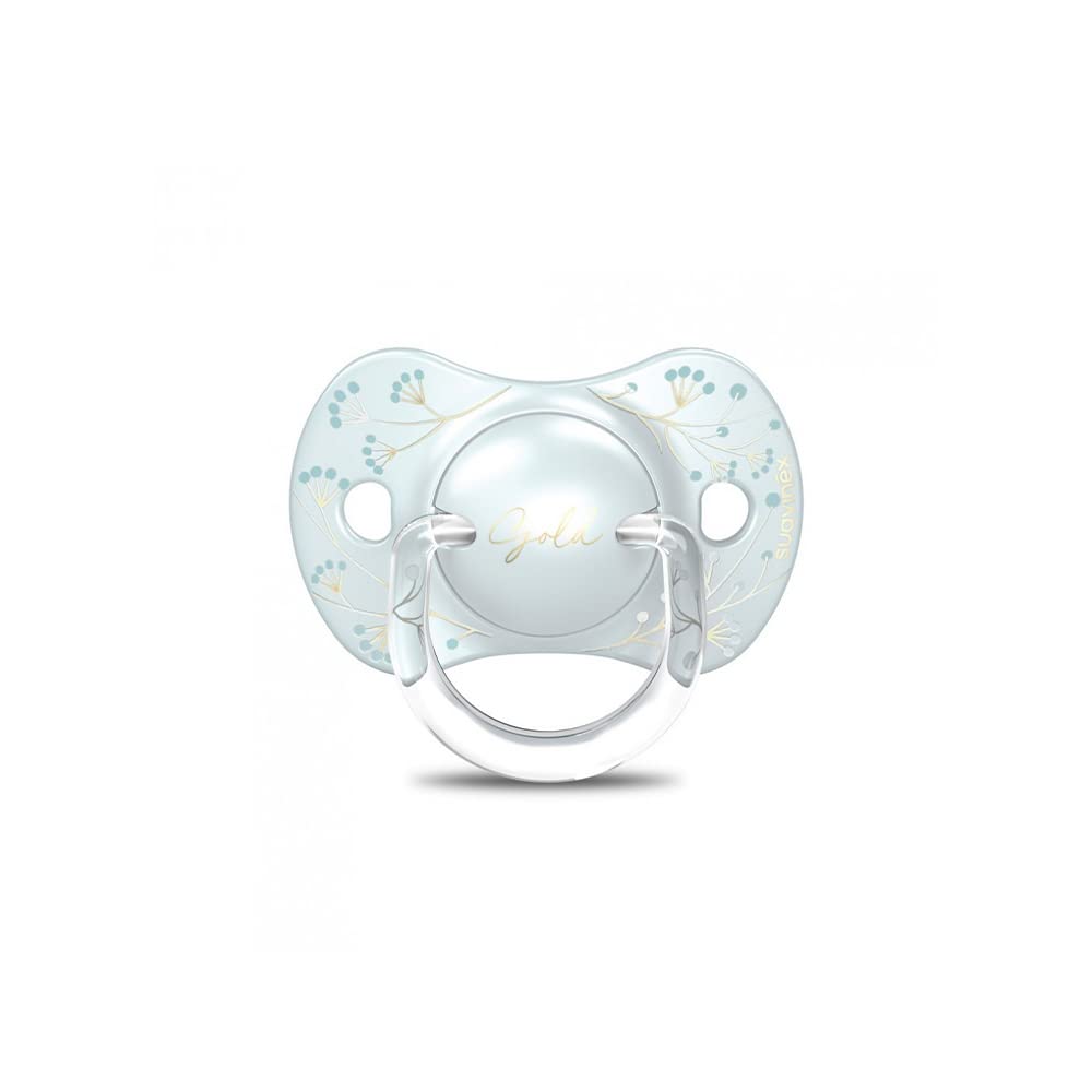 Suavinex Gold Edition Geschenkset, Flasche 270 ml, Schnuller 0-6 M und Clip, hellblau