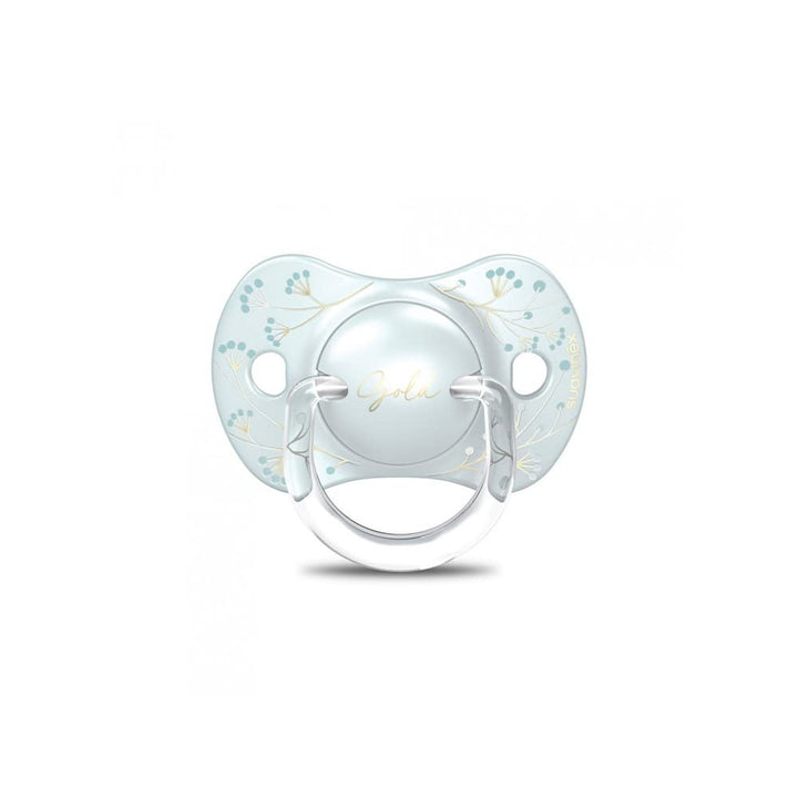 Suavinex Gold Edition Geschenkset, Flasche 270 ml, Schnuller 0-6 M und Clip, hellblau