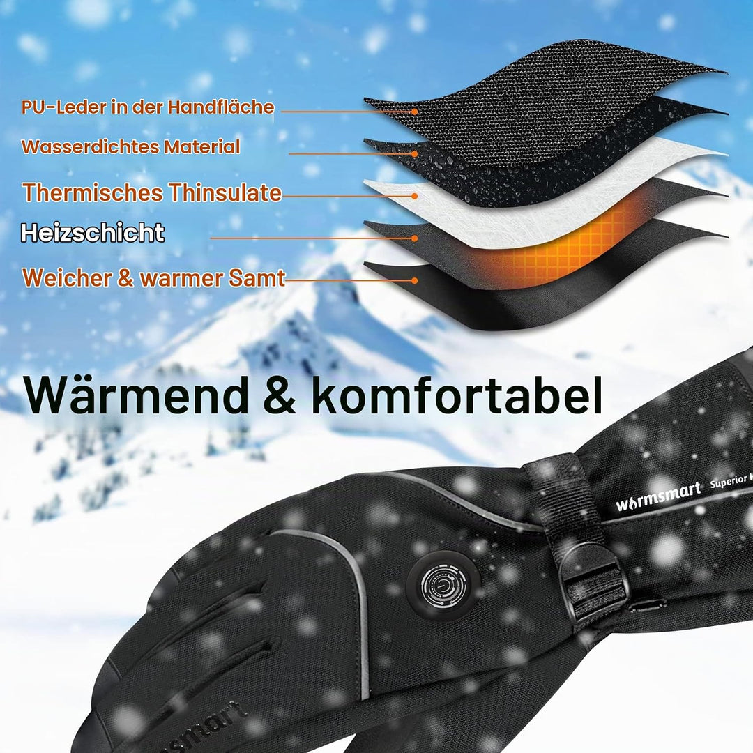 Beheizbare Handschuhe, 7.4V 3000mAh Beheizte Handschuhe für Damen Herren, Winddicht Touchscreen Heiz