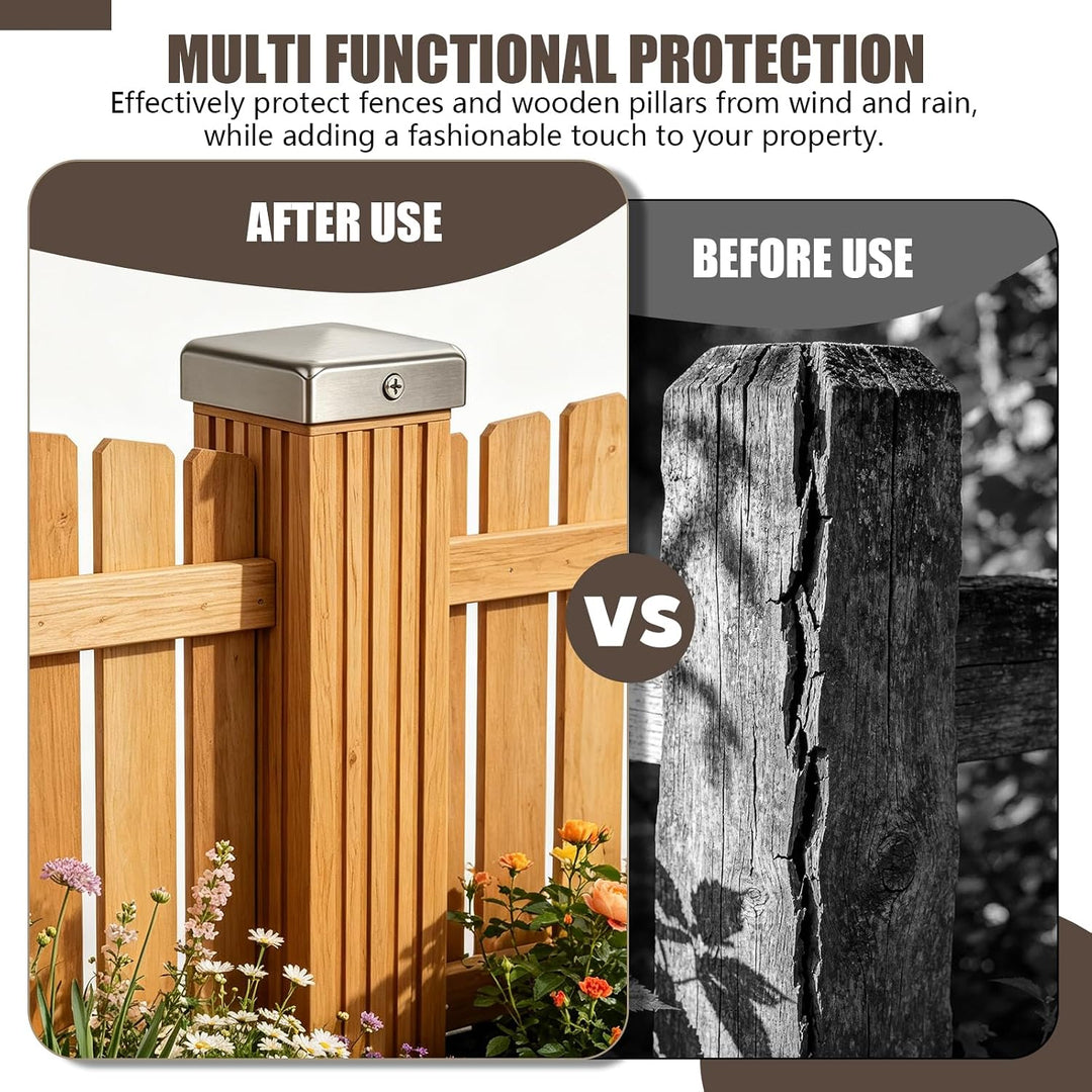 BORDEAG 12 Stück Pfostenkappen 9X9CM,Edelstahl Pfostenkappe,Zaunpfosten Kappen,Abdeckkappe Für Pfost