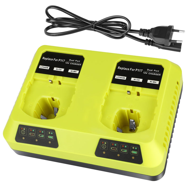 KUNLUN Ersatzladegerät für Ryobi Akku 18V, 3A Doppelladegerät P117 für Ryobi 18v ONE+ P108 P107 P105