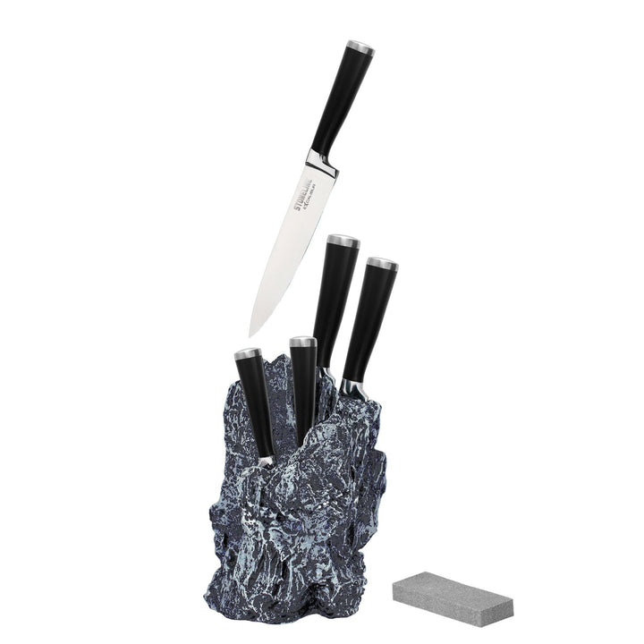 STONELINE® EXCALIBUR® Messerblock, bestückt, 6-teilig, rostfreier Spezialklingenstahl, Inklusive Sch