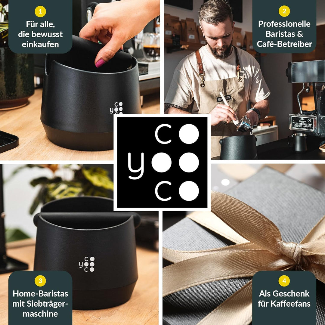 COYOOCO Abklopfbehälter für Siebträger gross – Espresso Knock Box geräuscharm mit rutschfestem Stand