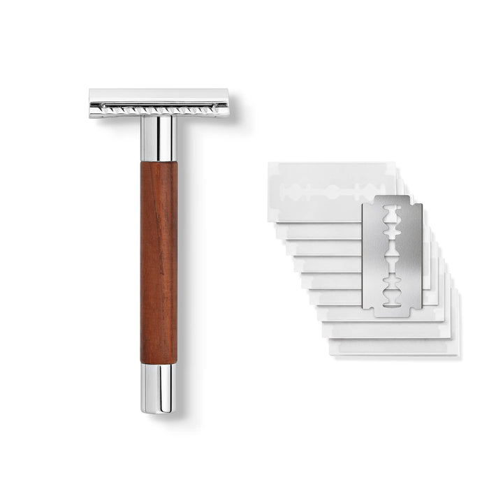 NEU: Störtebekker® Premium Rasierhobel Solingen mit Walnuss Holzgriff - inkl. Rasurguide [10 Störteb