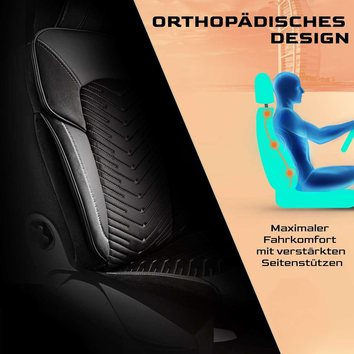 Autositzbezüge Universal für PKW & SUV – Premium Vordersitze Auto Sitzbezug aus Samt, Schwarz-Grau,