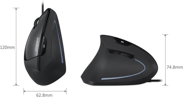 Perixx Perimice-513L Vertikale ergonomische Maus mit 2 DPI, 6 Tasten optische Ergo-Maus mit 2 Level
