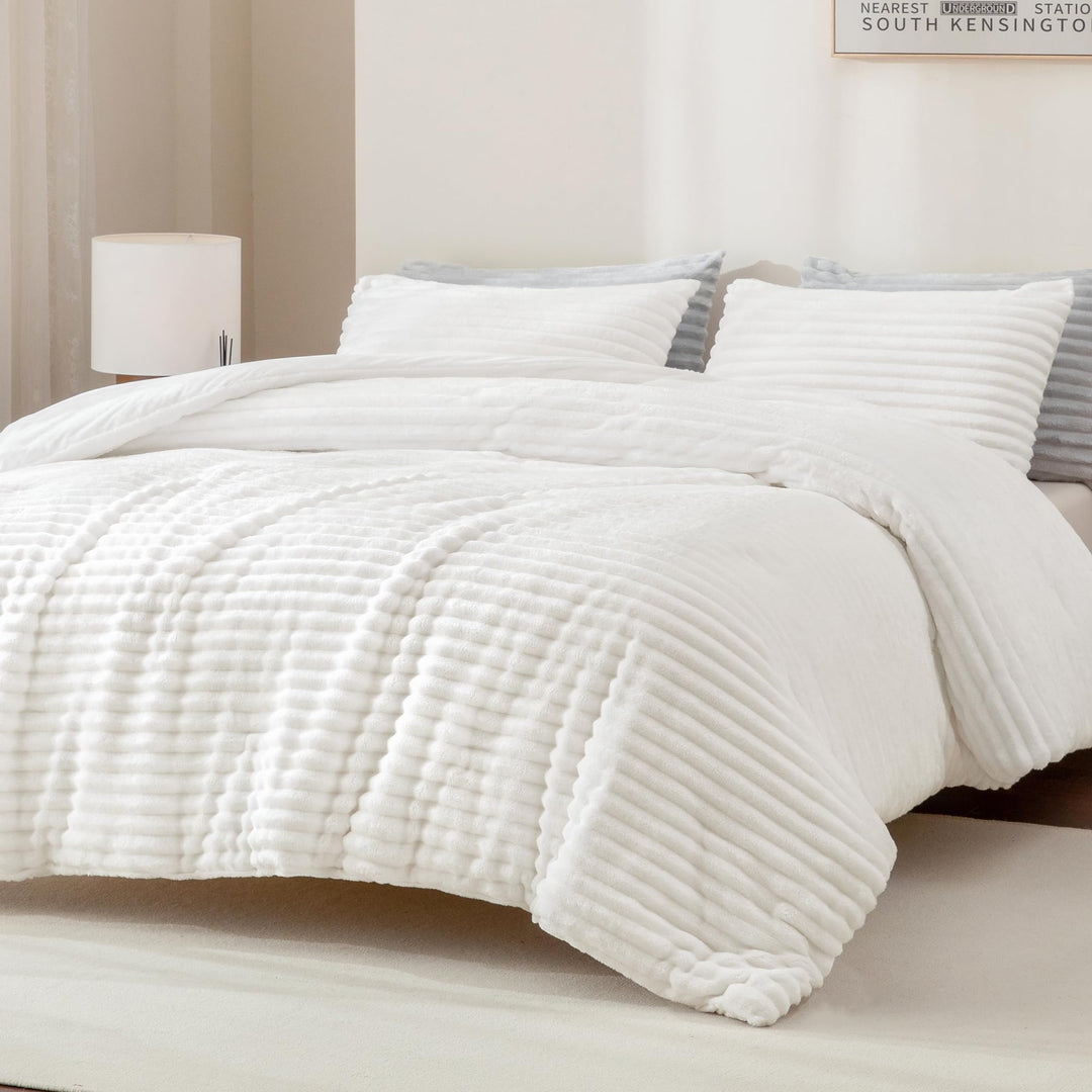 Andency Fleece-Bettwäsche-Set für King-Size-Betten, 3-teilig, weiss, für King-Size-Bett, weich, warm
