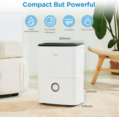 Midea Luftentfeuchter, 20L/24h, Raumgrösse ca.100m³(40m²), DF-20DEN7-WF, APP-fähig, 24H Timer, Wasse
