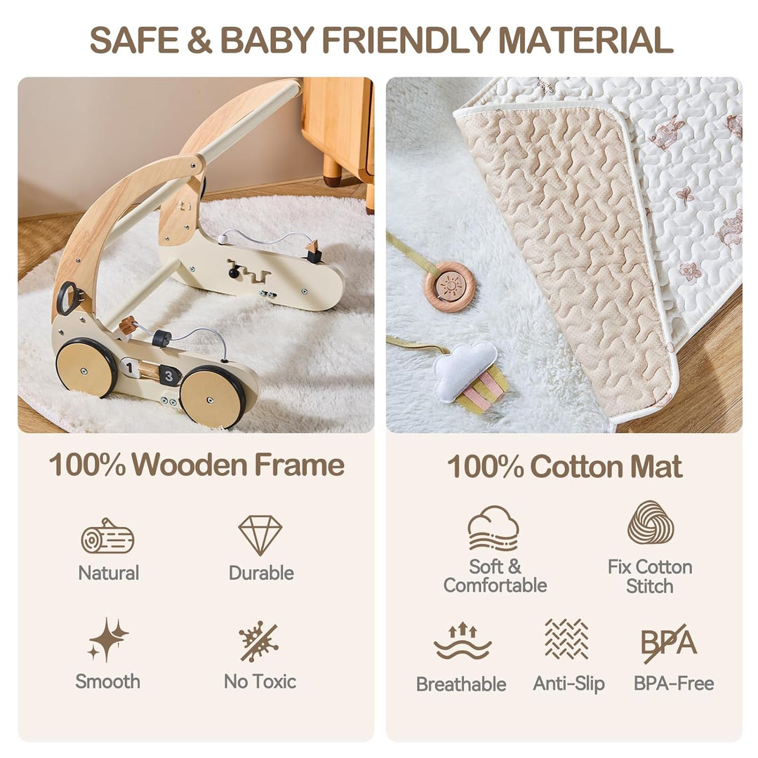 OESSUF 3 in 1 Baby Holz Lauflernhilfe Spielbogen Gym Spieldecke mit Sensorik Spielzeug, Drehzahl Lau