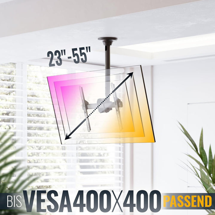 RICOO TV Deckenhalterung für Fernseher 23-55 Zoll, Schwenkbar Neigbar Höhenverstellbar, Universal TV