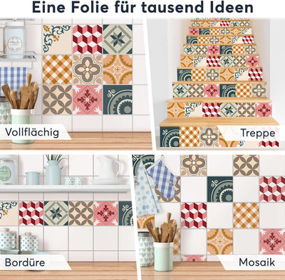 40 Stück Fliesenfolie für Bad und Küche 20x20 cm - Klebefliesen, Mosaikfliesen - Klebefolie Fliesen