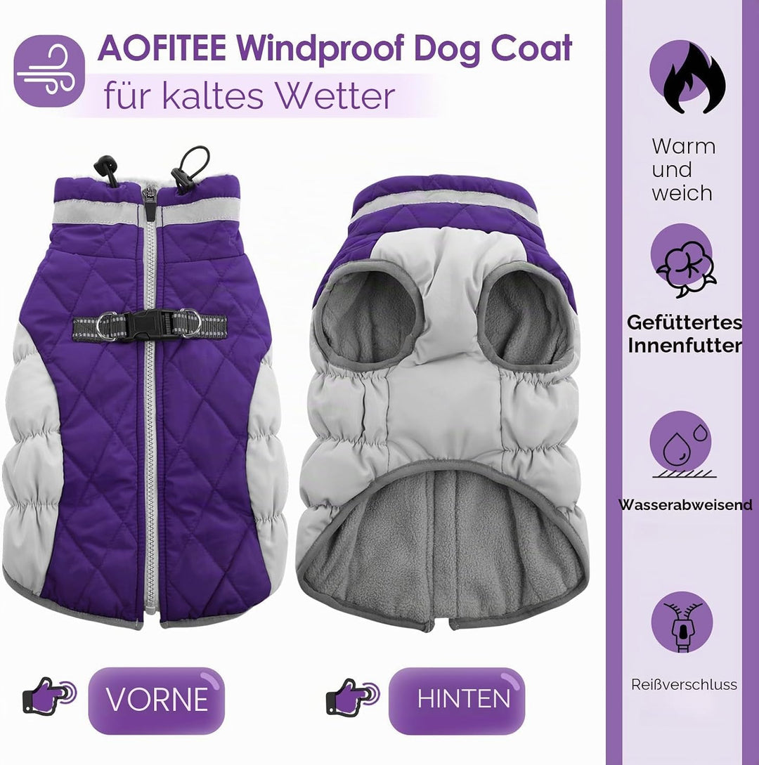 AOFITEE Hundejacke Kleine Hunde, Wasserdicht Hunde Wintermantel Warm Hundemantel mit Geschirr, Rollk