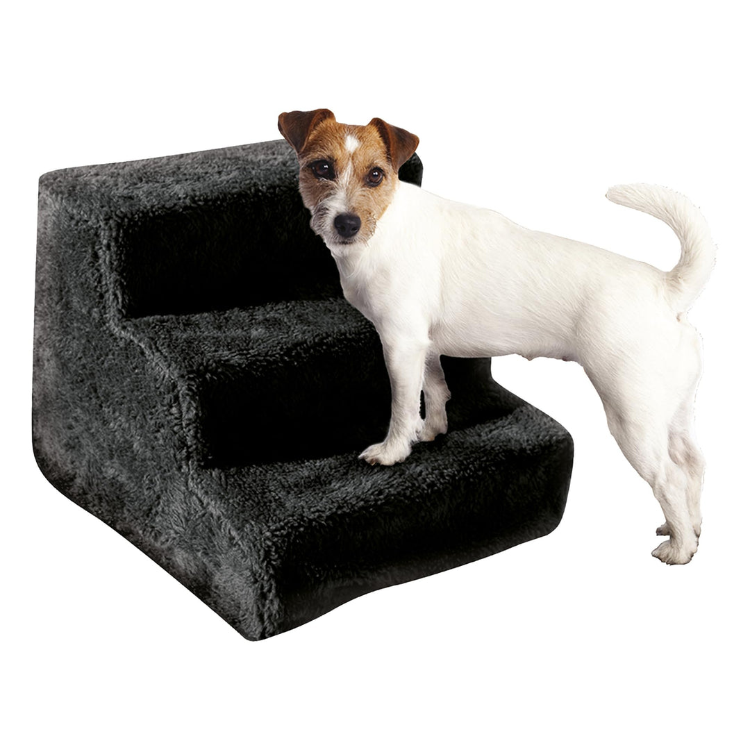 Haustiertreppe Hundetreppe, mit Stoffbezug, in Schwarz, 3 Stufen (1 x Haustiertreppe), 41 x 38 x 31