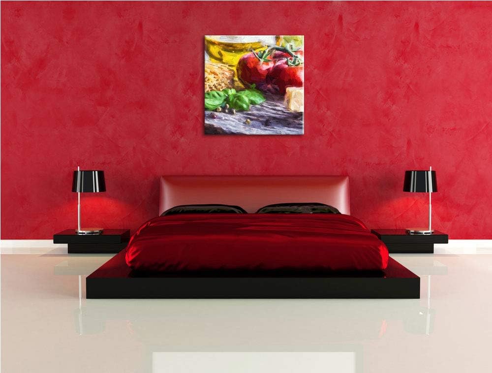 Pixxprint Spaghetti mit Tomaten und Parmesan, Format: 70x70 auf Leinwand, 70x70