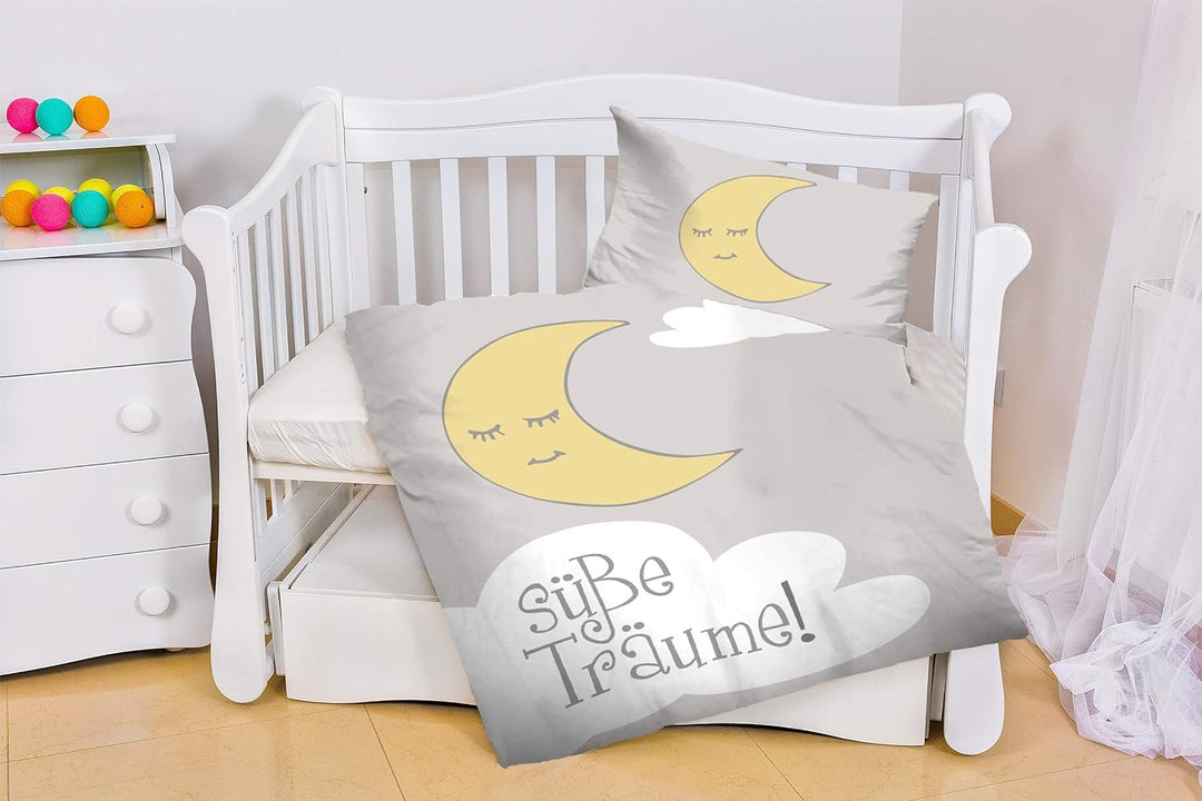 PremiumShop321 2er Pack Kinderbettwäsche Babybettwäsche Baumwolle 100x135 Mond und Sterne