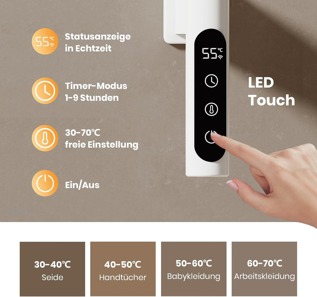 EMKE Handtuchheizkörper Elektrisch 78 x 43 cm, WiFi Smart Thermostat elektrischer Badheizkörper, 180