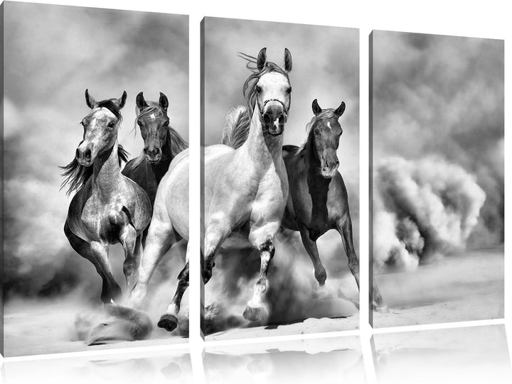 Pixxprint Western Pferde in Wüste als Leinwandbild/Grösse: 3 Teilig (120x80) cm/Wandbild/Kunstdruck/