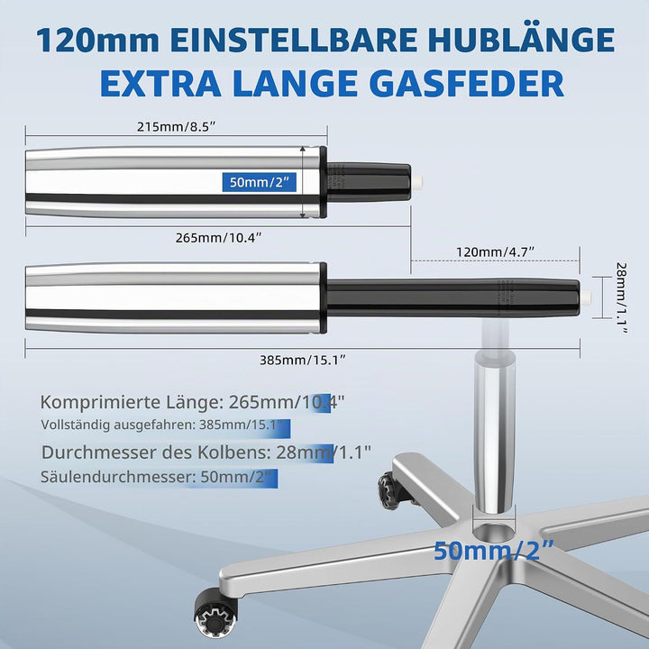 WEWILL Gasdruckfeder Bürostuhl, Belastbar bis 500kg-Höhenverstellbarer Gasdruck Dämpfer für Drehstüh