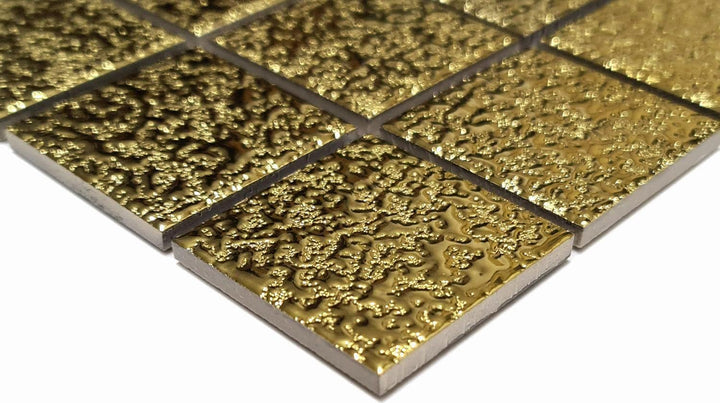 Keramik Mosaikplatte Medio uni Gold gehämmert 10 Matten