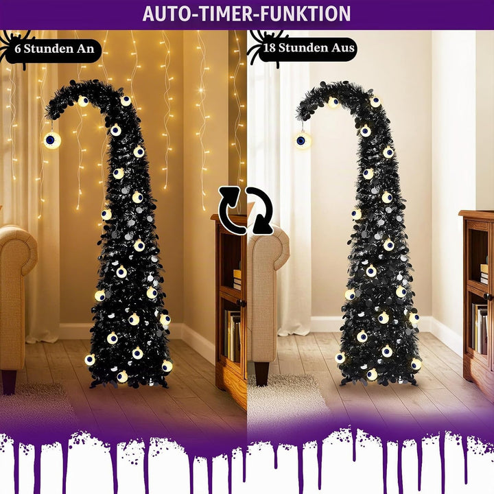 5FT Halloween Weihnachtsbaum mit 30 Augenlichtern, Pop-up Weihnachtsbaum | 8 Modi, Halloween Augapfe