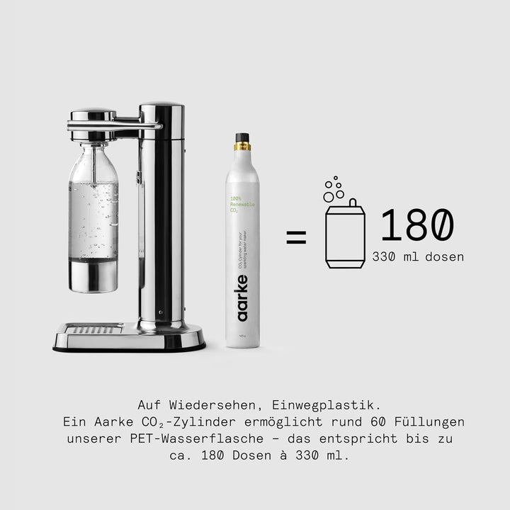 Aarke Carbonator 3, Wassersprudler aus Edelstahl mit Aarke Flasche, Edelstahl Finish, Edelstahl