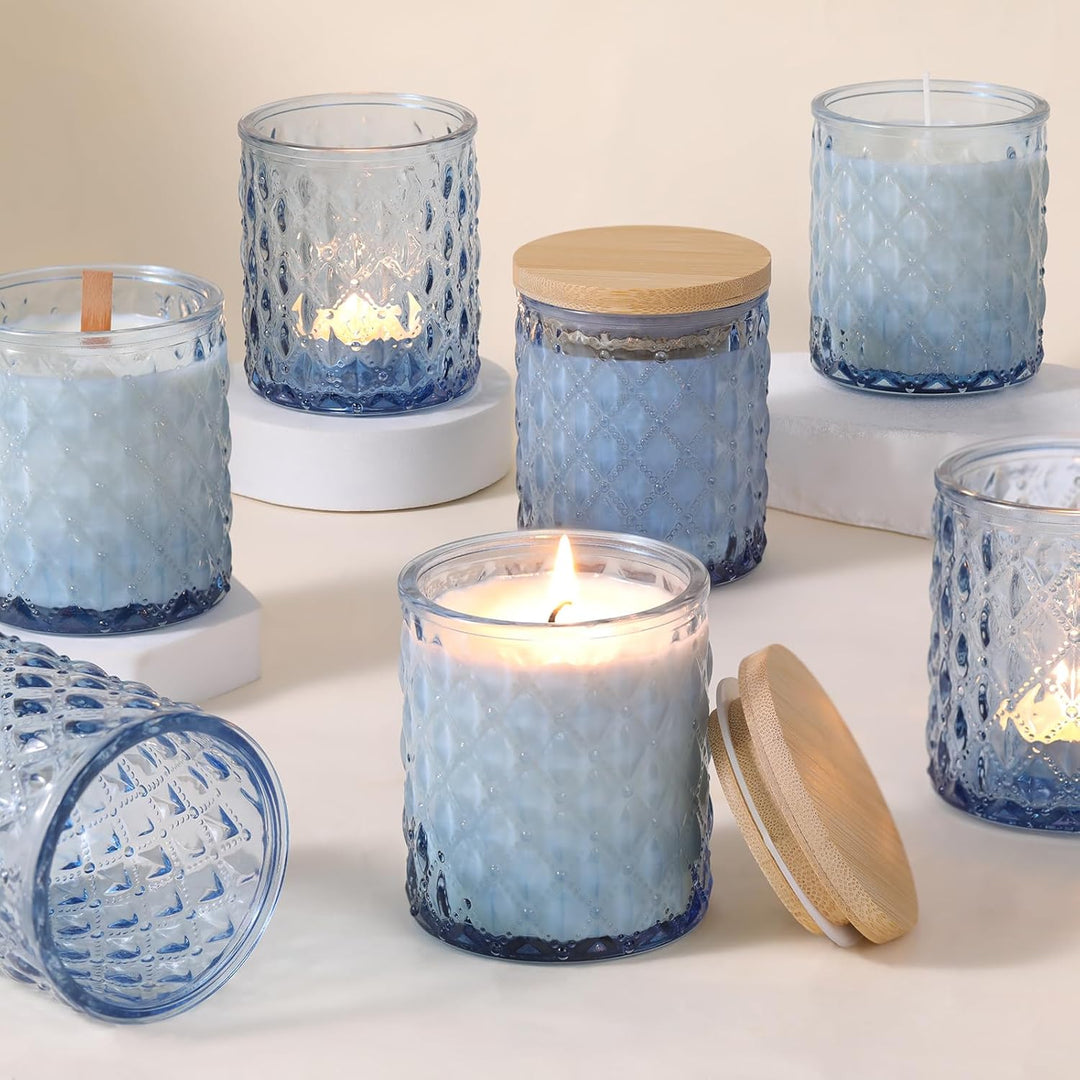 LETINE 6 Stück Blau Kerzengläser aus Glas, 200ml Kerzengläser mit Deckel, Kerzengläser zum Befüllen,