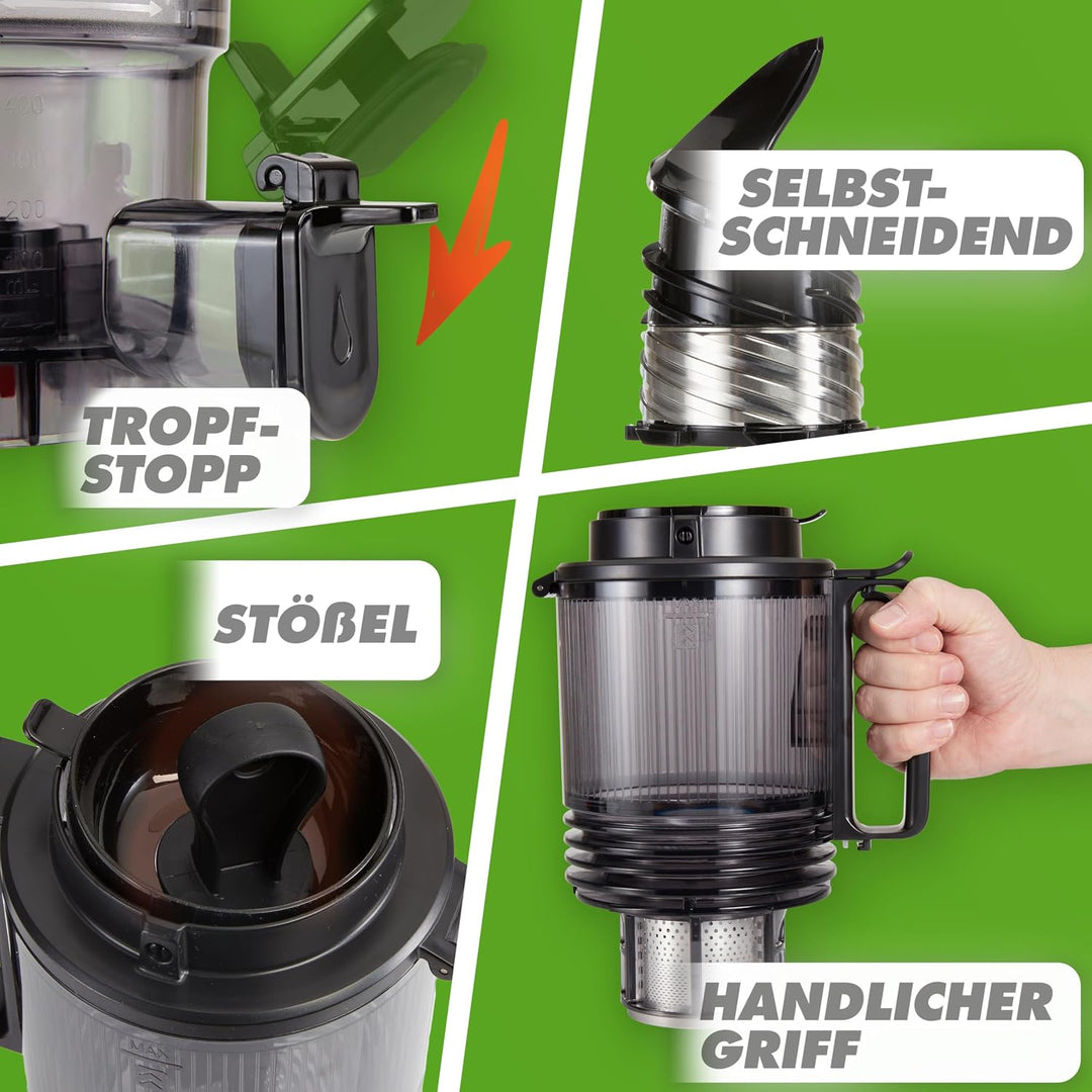 Nutrilovers Slow Juicer NUTRI-PRESS MAX+ Ganze Früchte entsaften Entsafter mit XXL 150 mm Öffnung, B