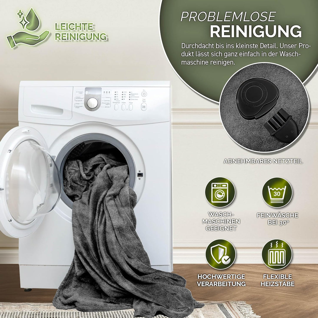sinnlein® Heizdecke mit Abschaltautomatik 180 x 130 cm | Elektrische Wärmedecke mit 9 Temperaturstuf